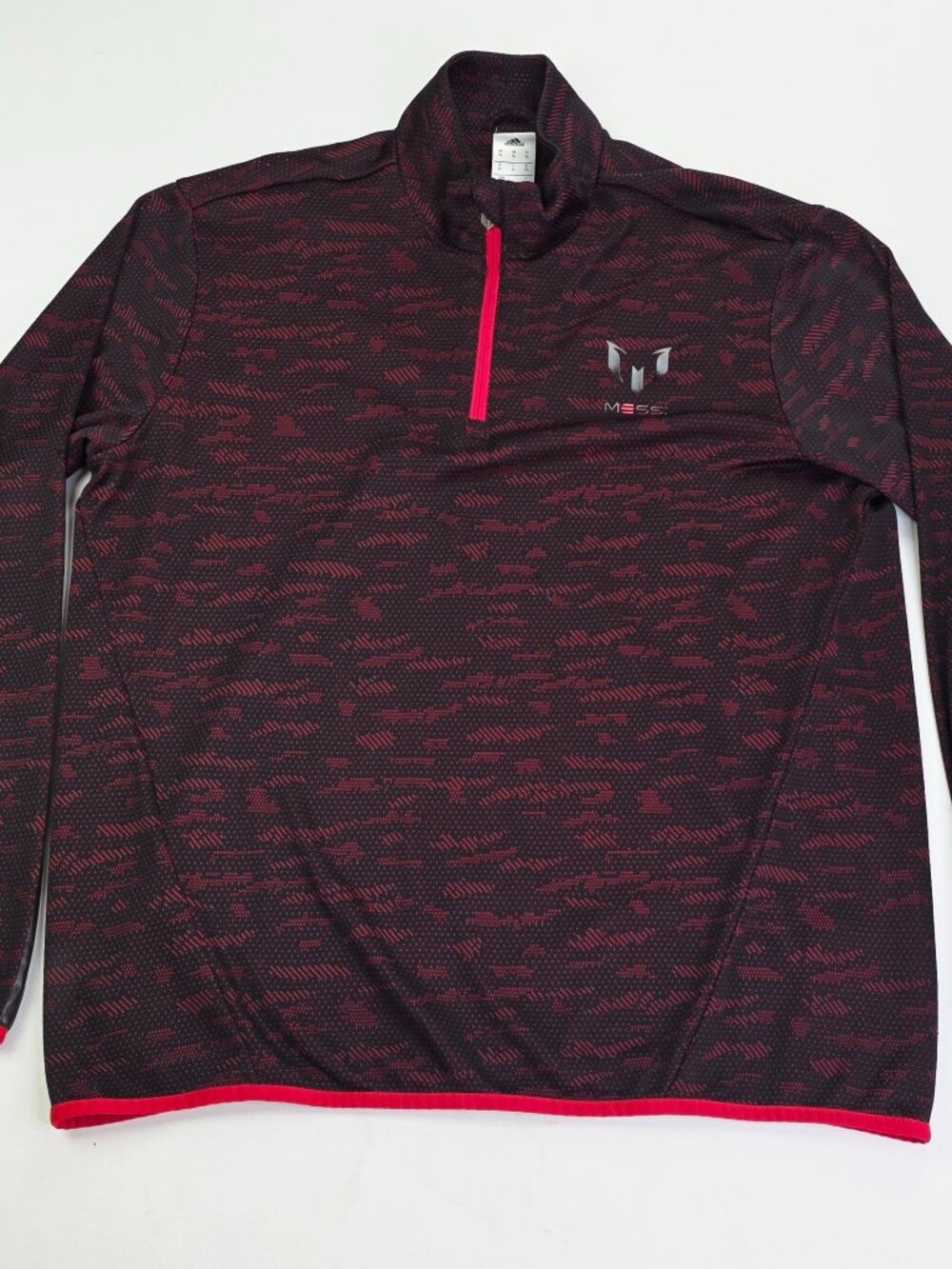 Adidas MESSI Climacool Black Red Pattern Mens Sz XL 1/4 Zip Long Sleeve Pullover